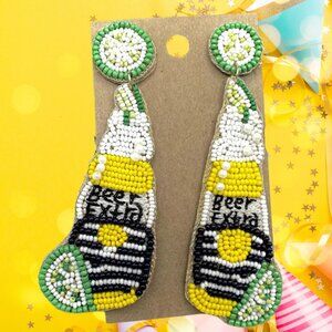 Corona Extra Beer Bottle Lime Wedge Party Holiday Seed Beaded Etsy Earrings NEW